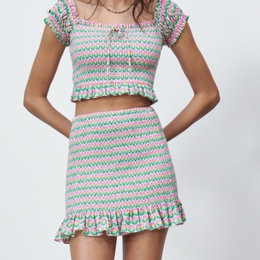 Zara Smocked Mini Skirt and Top Set
